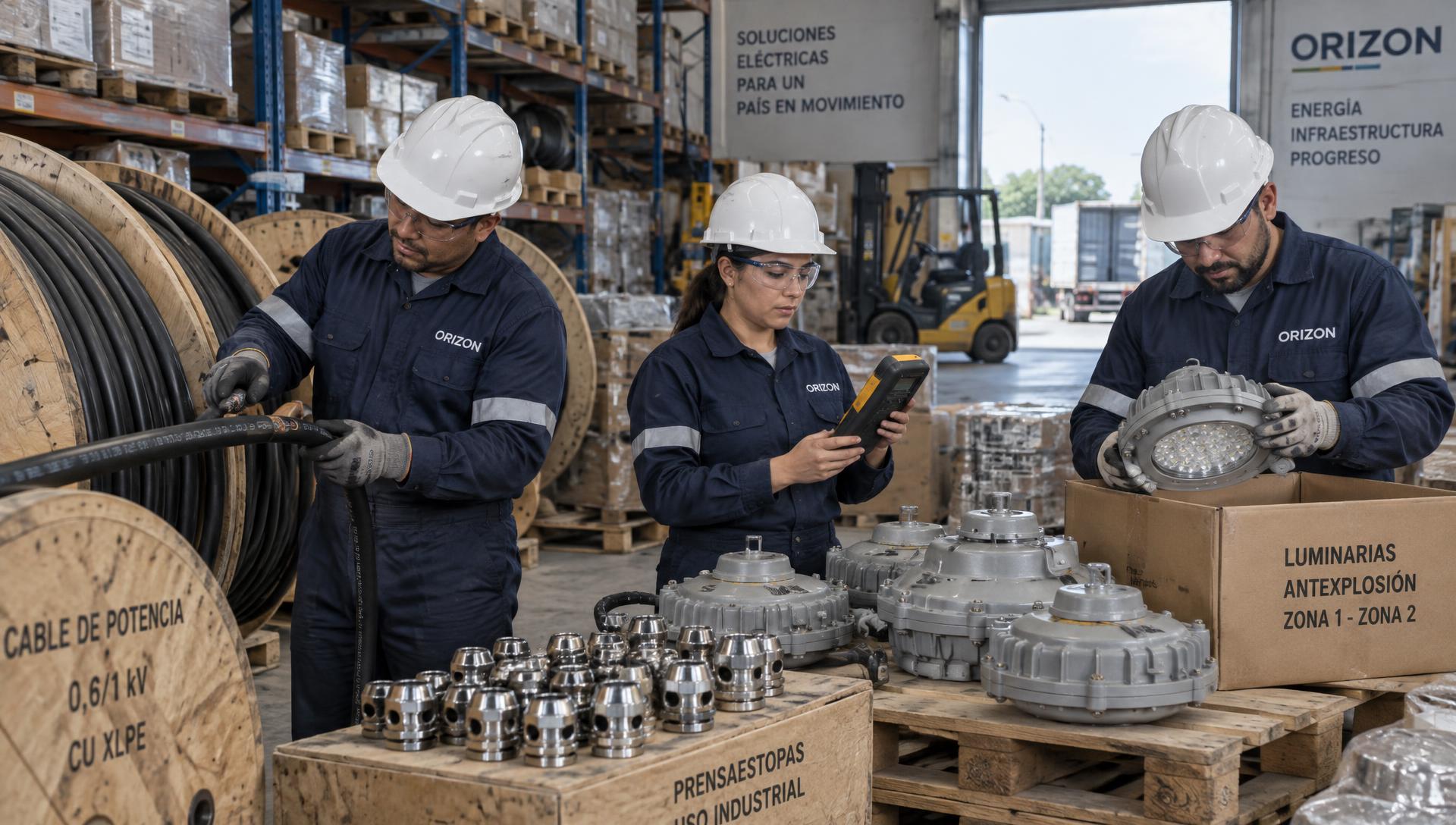 Equipo venezolano de Orizon trabajando en cables y luminarias