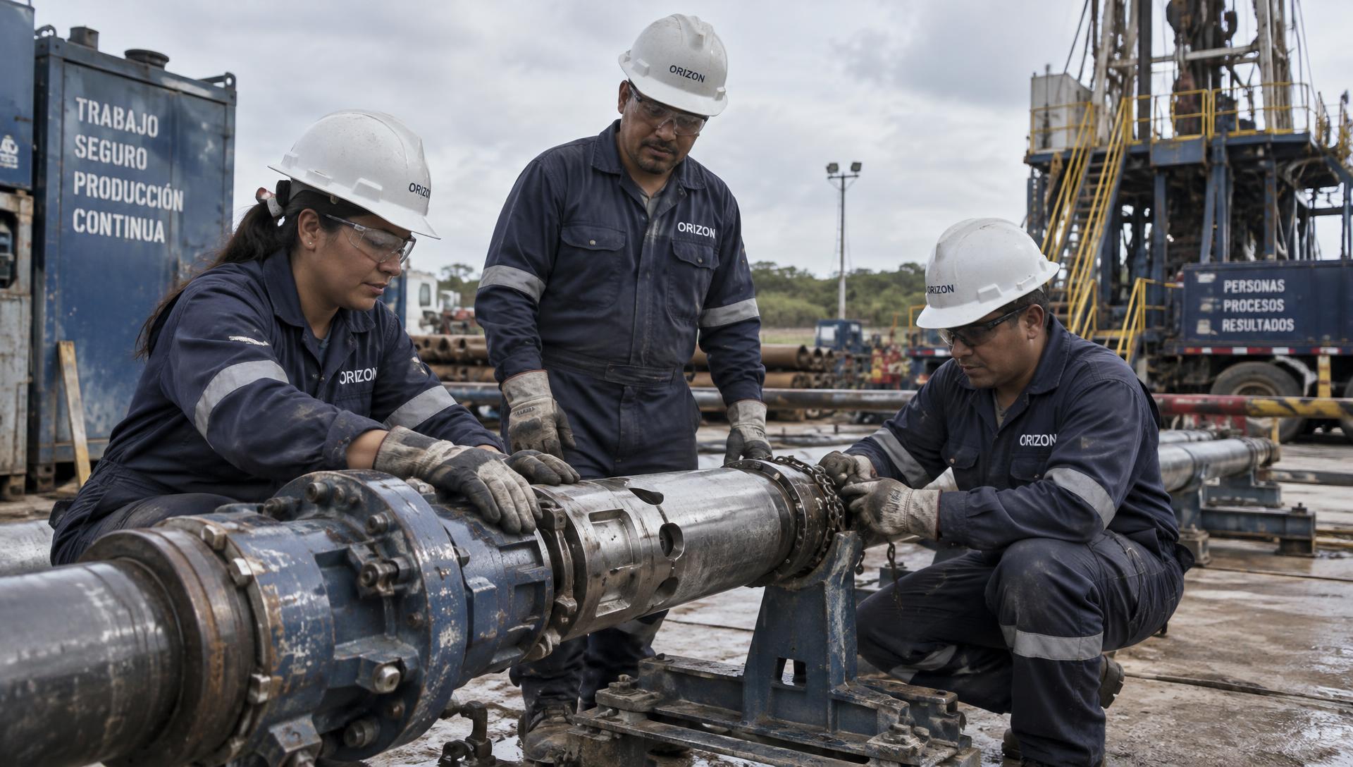 Técnicos de Orizon preparando una herramienta de servicio de pozo