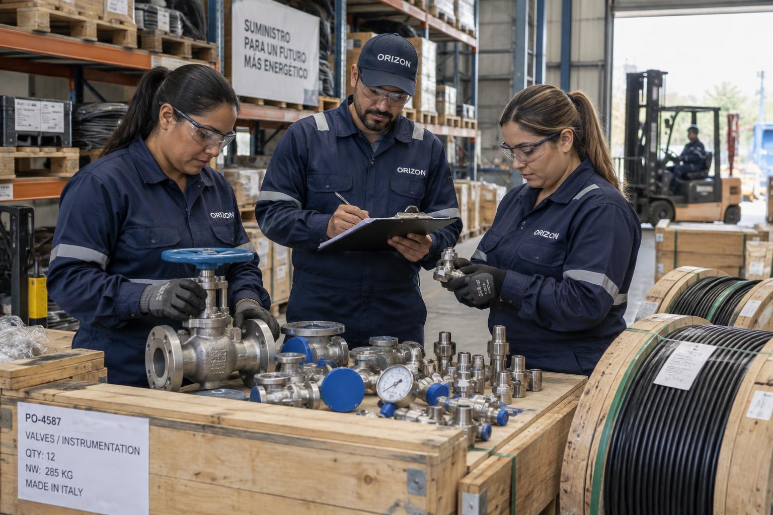 Equipo venezolano de Orizon inspeccionando materiales de procura
